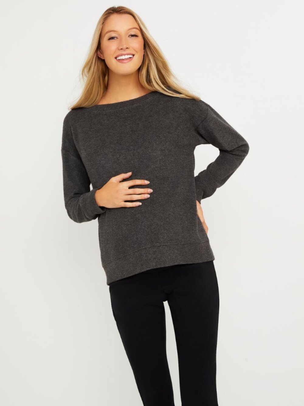 Motherhood Maternity Gray Boat Neck Hacci Knit Maternity Sweater - Large